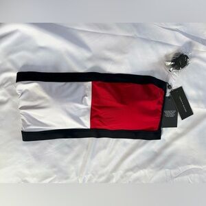 Tommy Hilfiger Red and White Bandeau Bikini Top Optional Straps XL